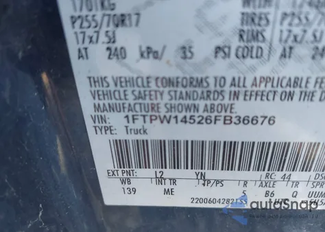 2006 Ford F150 Supercrew from USA, damaged, VIN 1FTPW14526FB36676